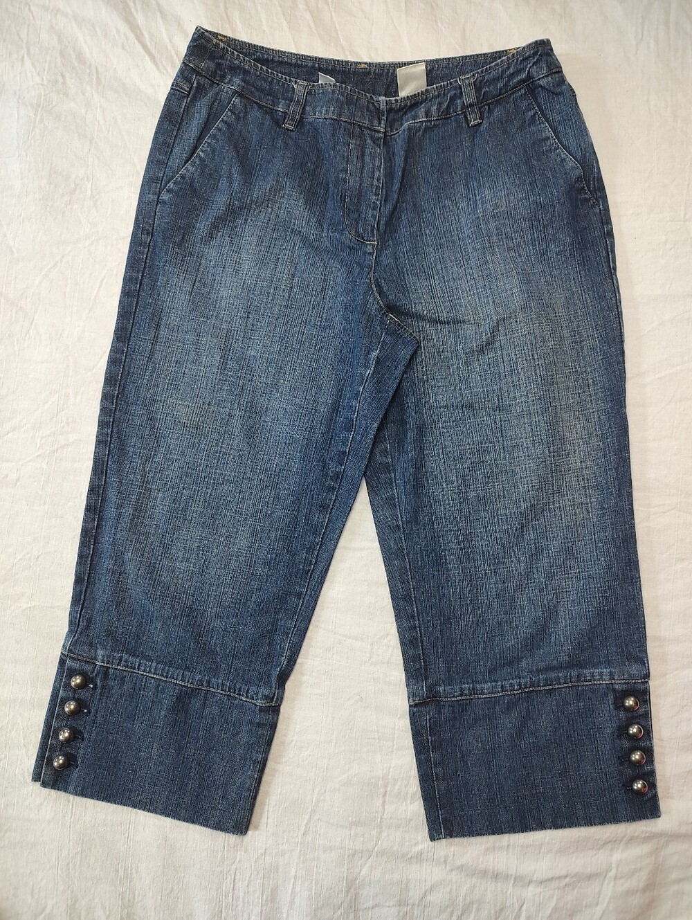 Talbots Dark Blue Cropped Denim Jeans with Buttoned Cuffs 8